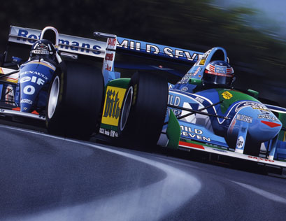 Damon Hill attempts to overtake Michael Schumacher at the title-deciding Adelaide GP in 1994
